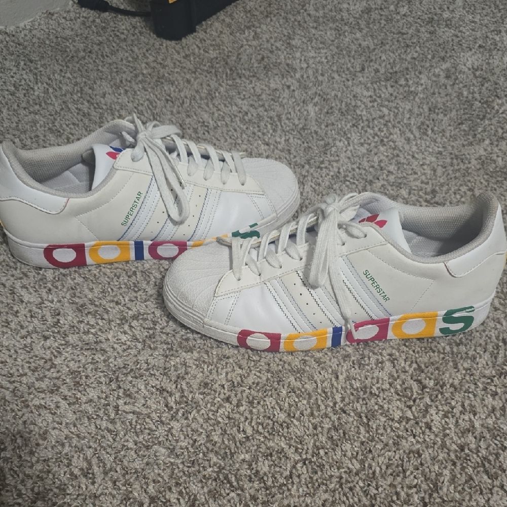 Adidas Adult Superstar White Sneakers with Multicolor Accents